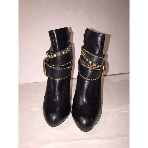 Dolce Vita Leather Braxton Booties Buckle Strappy High Heel Size 8.5 Black Gold - Picture 3 of 10